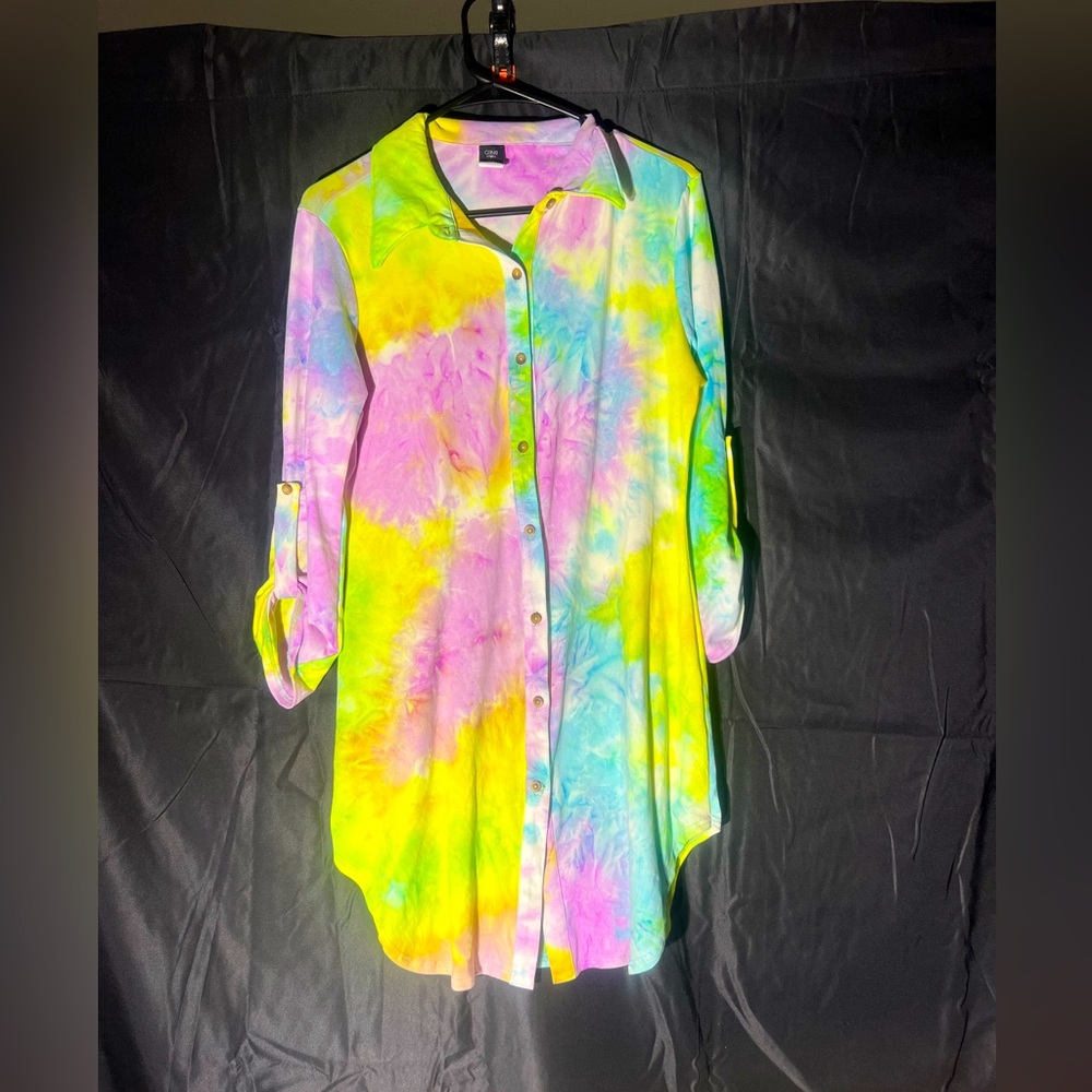 Gibiu Womens Top Button Up With Long Sleeve Tie Dye Size Large
